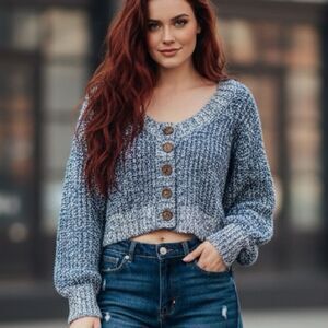 Revolve Majorelle Cardigan Cropped Scoop Chunky Knit Blue Sweater S